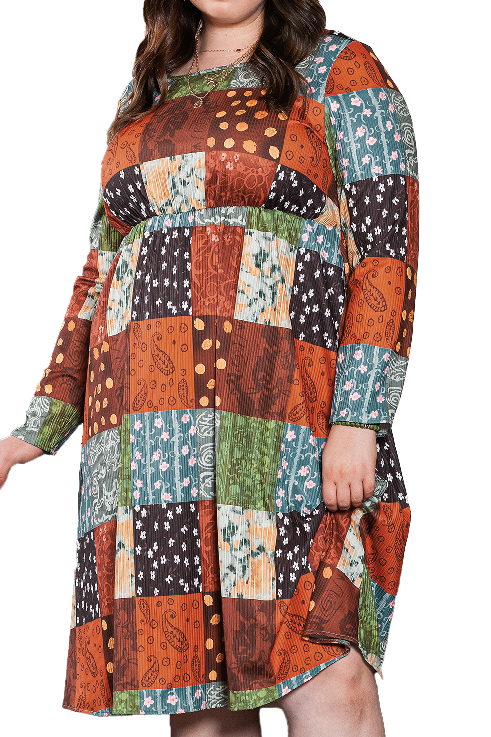 Green Printed Multicolor Western Checkered Plus Size Swing Dress Green Printed Multicolor Western Checkered Plus Size Swing Dress - Image 7