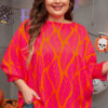 Apricot Plus Size Floral Patchwork Ribbed Puff Sleeve Top
