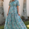 Sky Blue Paisley Print Boho Holiday Ruffle Tiered Maxi Dress