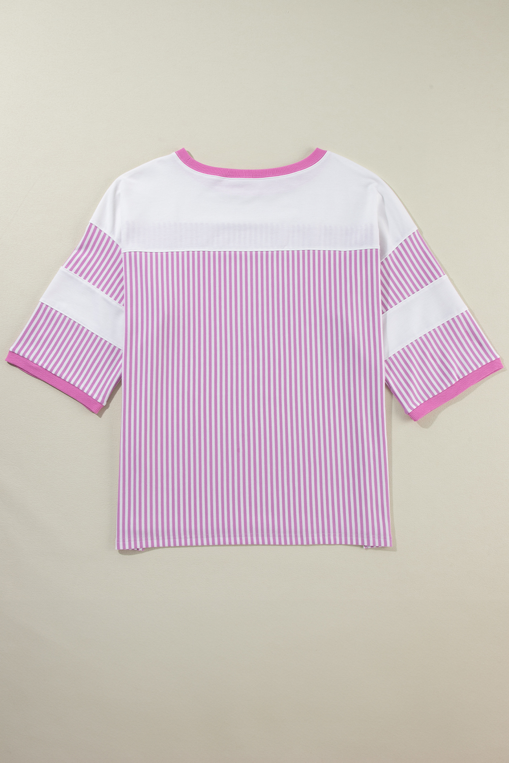 Pink Stripe Patchwork Bracelet Sleeve Plus Size T Shirt Pink Stripe Patchwork Bracelet Sleeve Plus Size T Shirt - Image 6