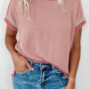 Rose Red Longline Short Sleeve Side Slit Drop Shoulder Top Rose Red Longline Short Sleeve Side Slit Drop Shoulder Top