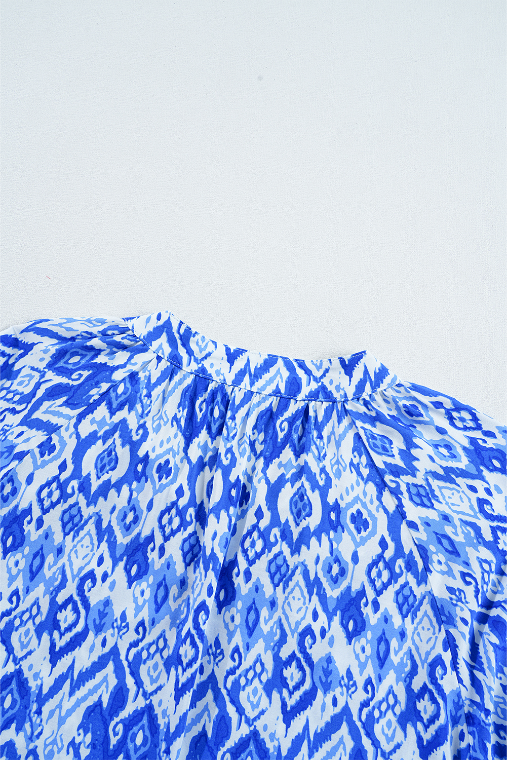 Blue Boho Printed 3/4 Sleeve Tied Neck Blouse Blue Boho Printed 3/4 Sleeve Tied Neck Blouse - Image 8