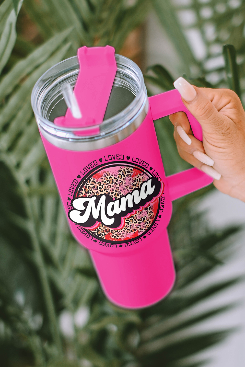 Rose Mama Leopard Print Stainless Steel Insulate Cup with Handle 40oz Rose Mama Leopard Print Stainless Steel Insulate Cup with Handle 40oz - Image 3