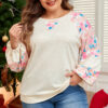 Rose Leafy Printed Smocked Lantern Sleeve Plus Size Blouse