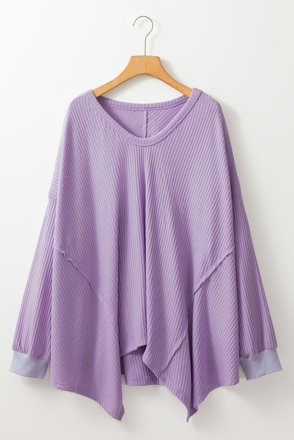 Orchid Petal Plus Size Waffle Knit Exposed Seam Flowy Top Orchid Petal Plus Size Waffle Knit Exposed Seam Flowy Top - Image 7