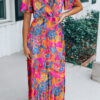 Blue Boho Floral Splicing Sleeveless Maxi Dress