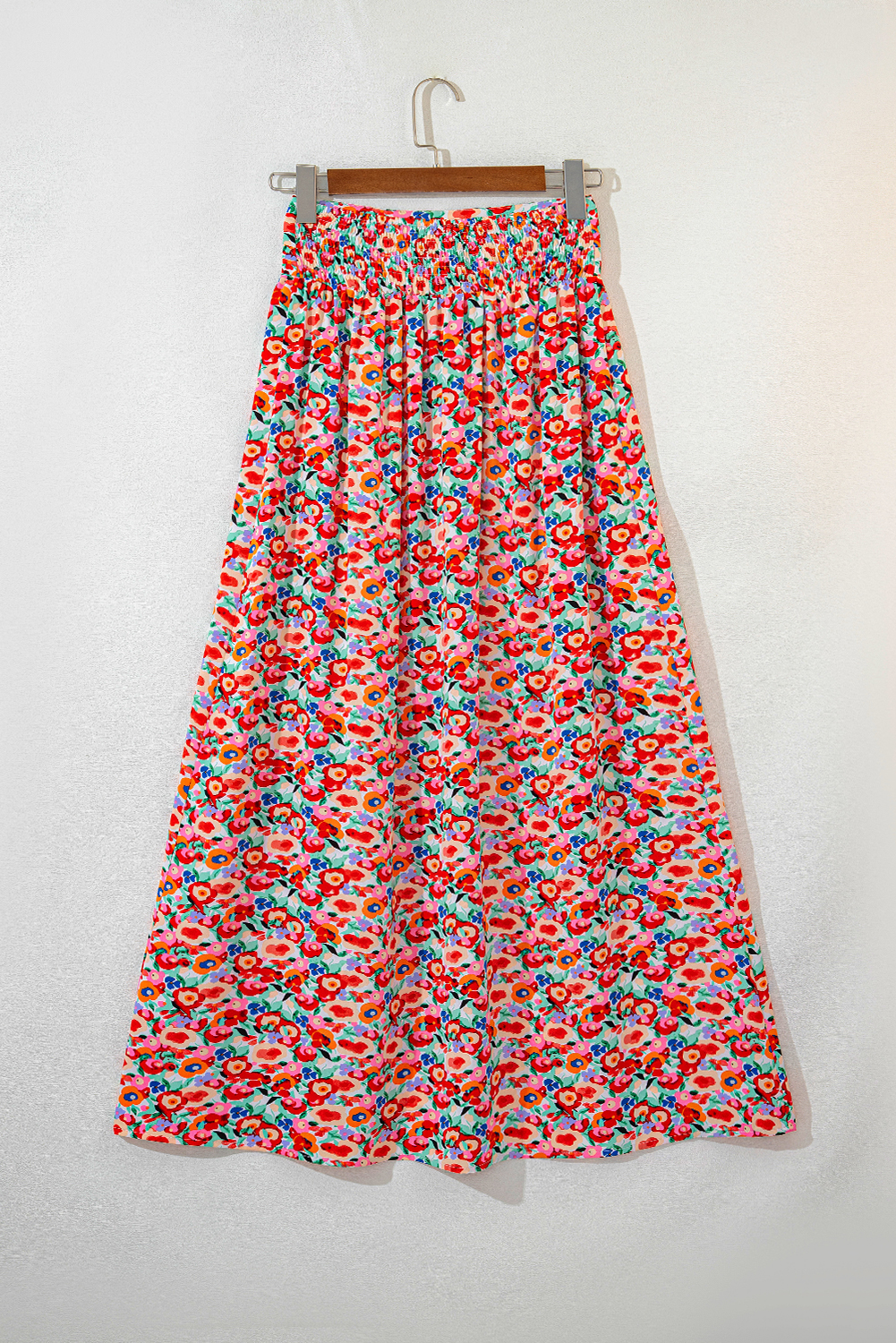 Red Floral Print Wide Waistband Side Slit Maxi Skirt Red Floral Print Wide Waistband Side Slit Maxi Skirt - Image 8