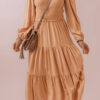 Khaki Mix Striped Wide Straps Smocked Tiered Maxi Dress