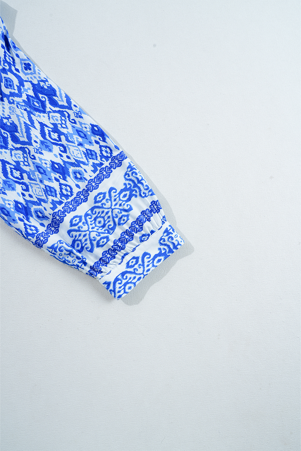 Blue Boho Printed 3/4 Sleeve Tied Neck Blouse Blue Boho Printed 3/4 Sleeve Tied Neck Blouse - Image 7