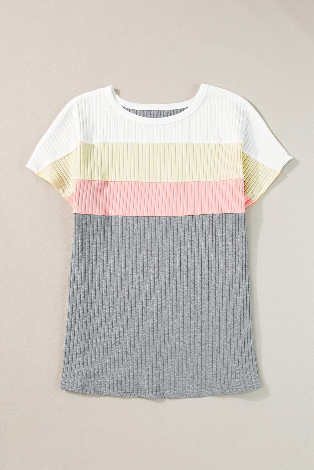 Gray Ribbed Color Block Patchwork T-shirt Gray Ribbed Color Block Patchwork T-shirt - Image 6
