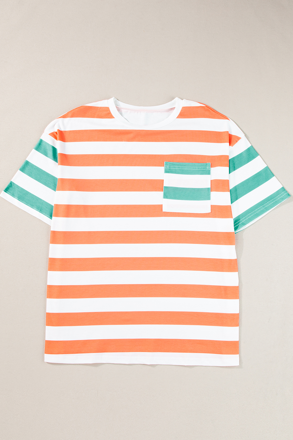 Orange Stripe Contrast Patch Pocket Drop Sleeve T Shirt Orange Stripe Contrast Patch Pocket Drop Sleeve T Shirt - Image 3