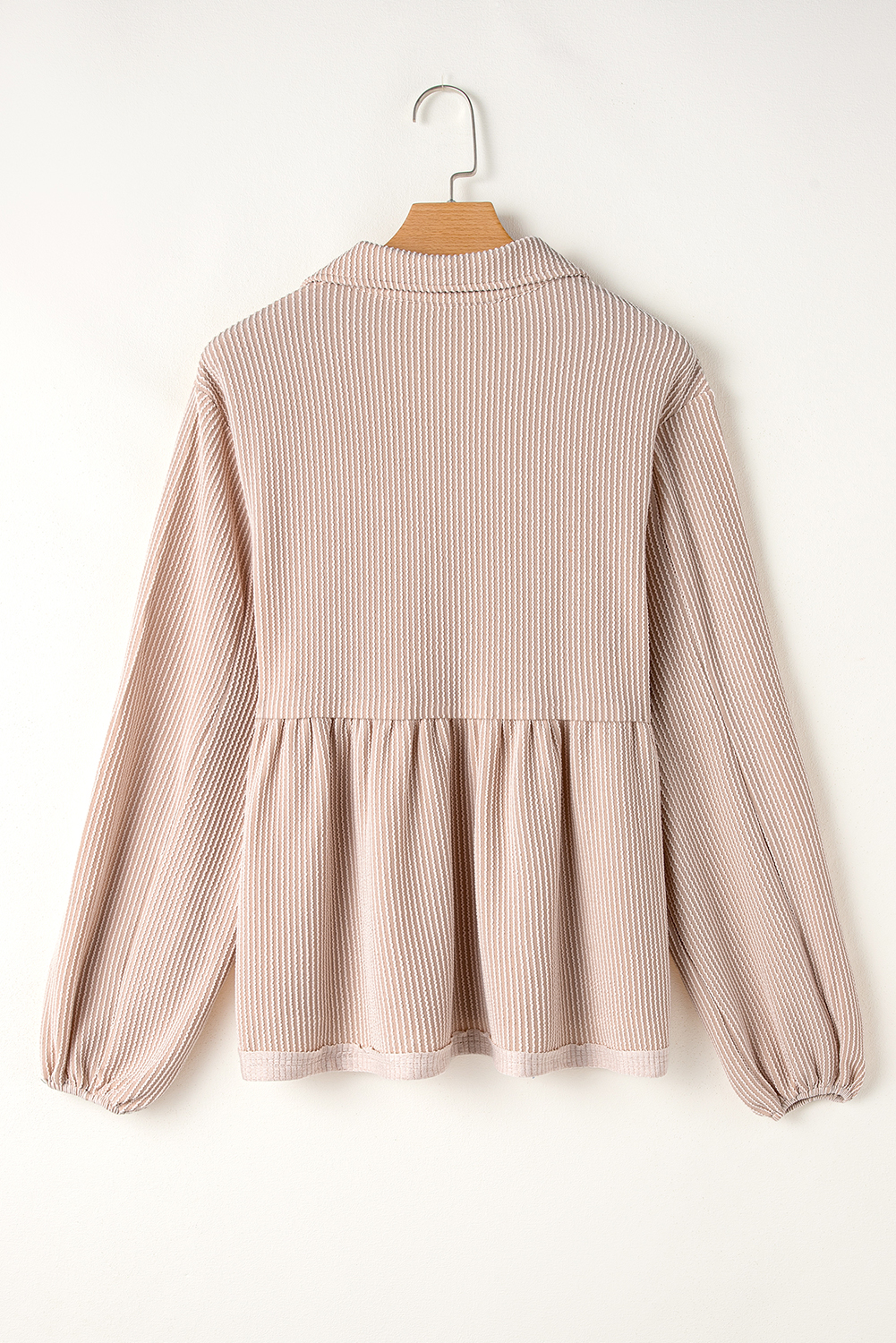 Parchment Corded Turn-down V Neck Bubble Sleeve Babydoll Blouse Parchment Corded Turn-down V Neck Bubble Sleeve Babydoll Blouse - Image 7