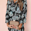 Purple Flower Print Short Puff Sleeve Ruffled Dress