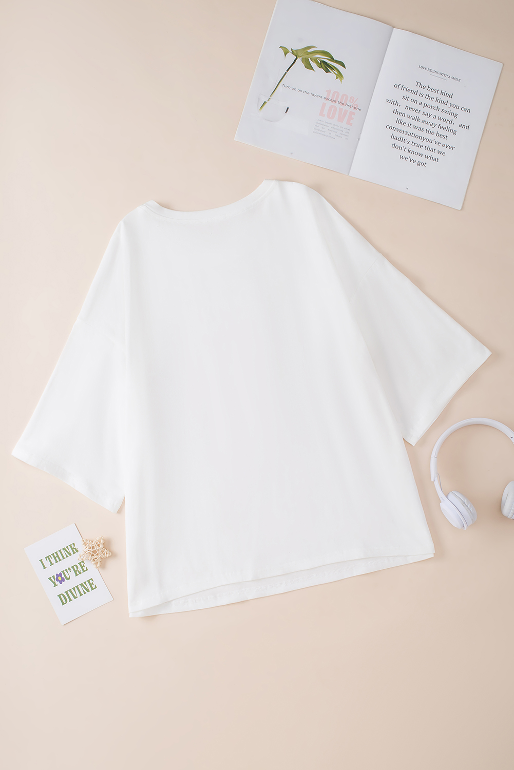 White Colorblock Star Patched Half Sleeve Oversized Tee White Colorblock Star Patched Half Sleeve Oversized Tee - Image 8