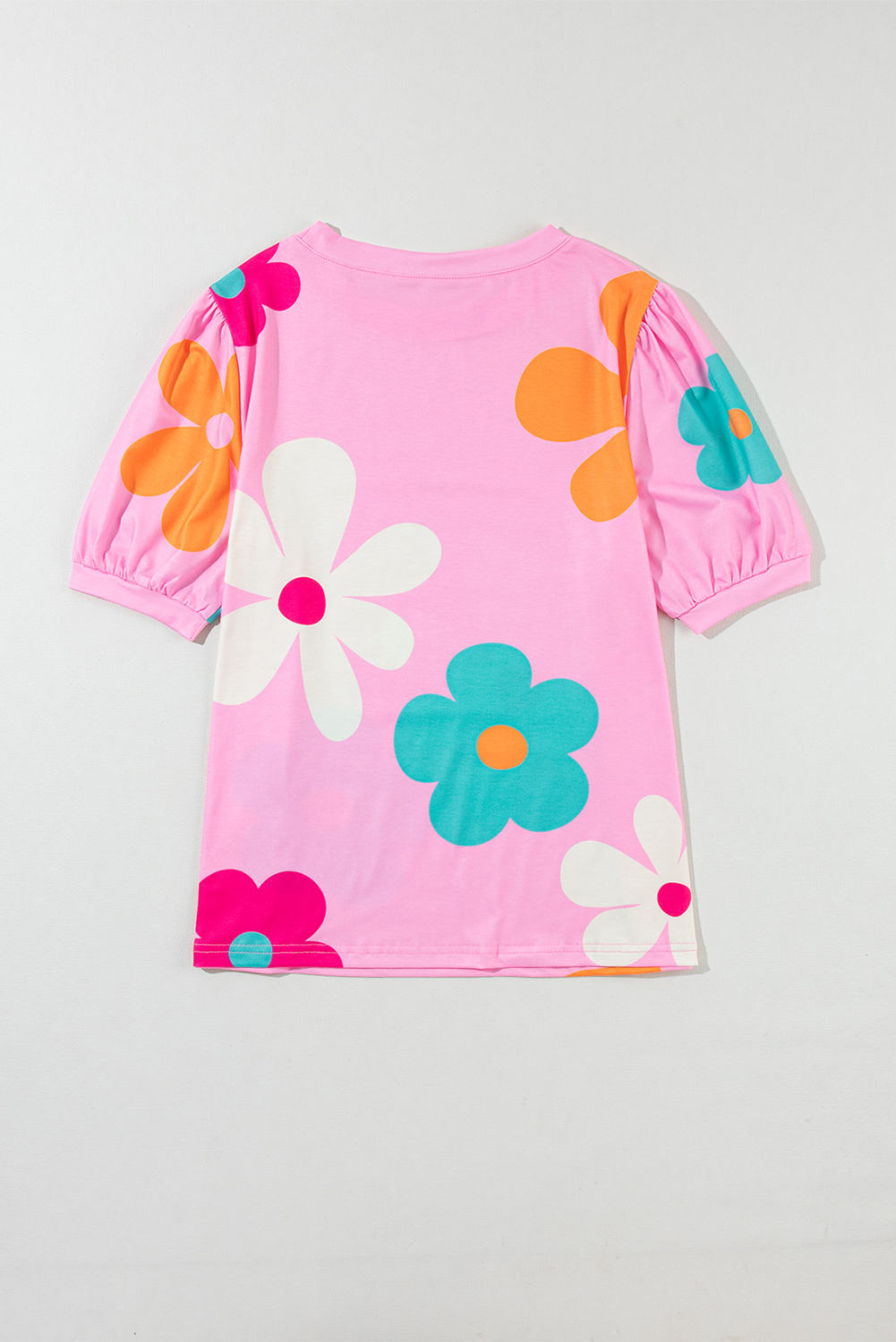 Pink Flower Print Bubble Sleeve Tee Pink Flower Print Bubble Sleeve Tee - Image 4