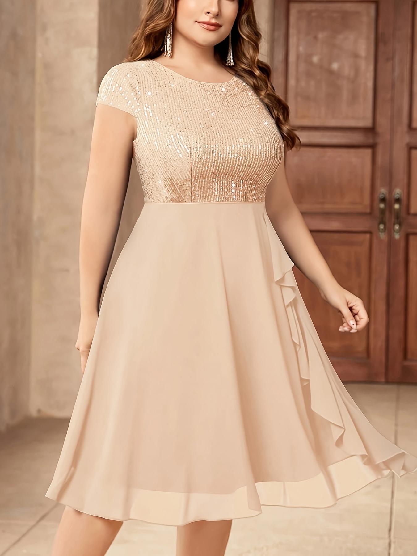 Plus Size – Chiffon Dress with Sequin Patchwork Plus Size - Chiffon Dress with Sequin Patchwork - Image 7