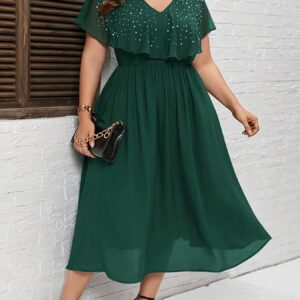 Plus Size - Elegant Chiffon Short-Sleeve Dress