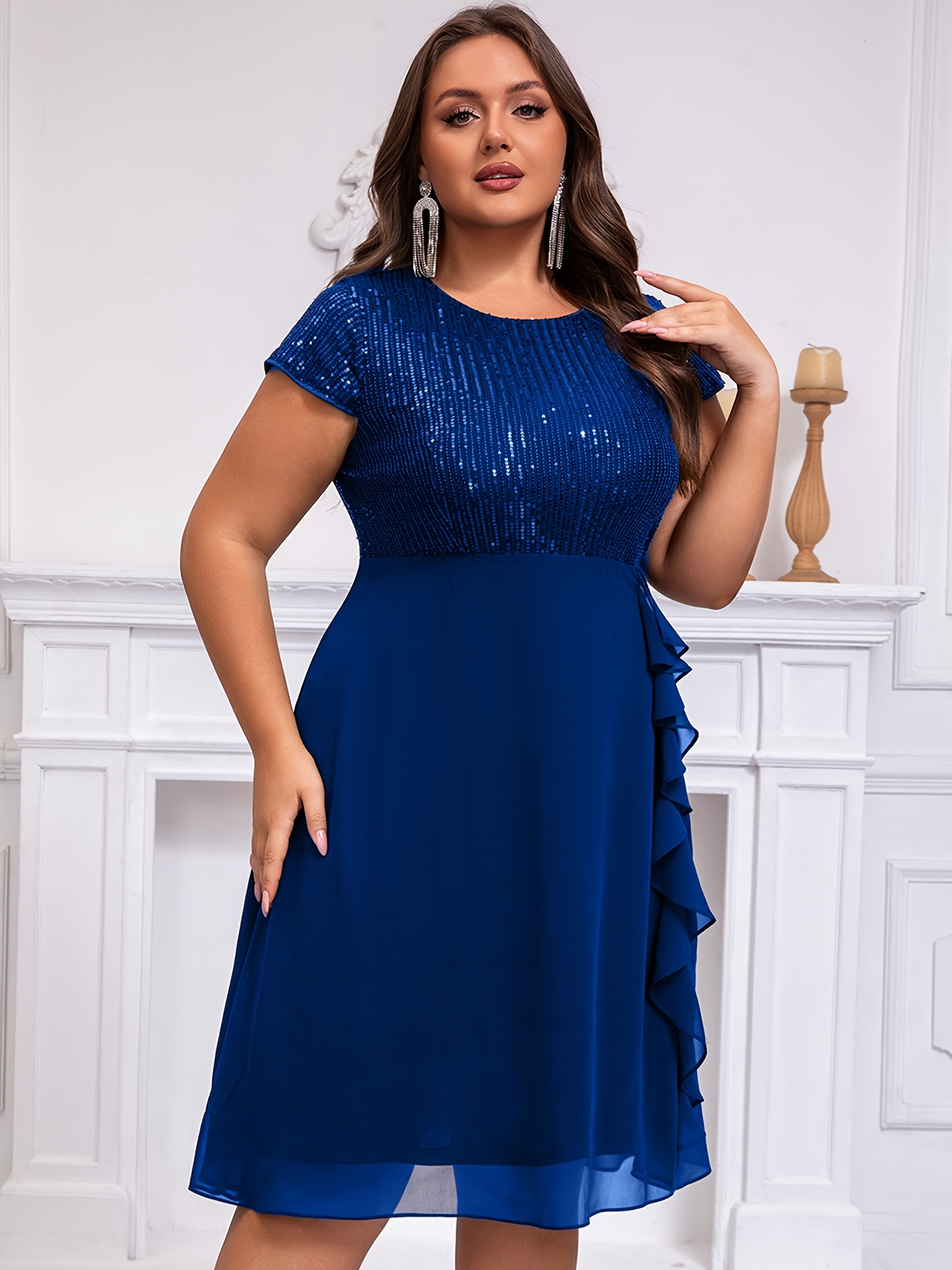 Plus Size – Chiffon Dress with Sequin Patchwork Plus Size - Chiffon Dress with Sequin Patchwork - Image 9