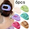 6pcs New Marble Gradient Hair Clips, Non-Irritating Flat Oval Claw Clips, High-End Shark Clips