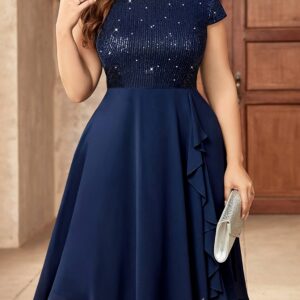 Plus Size - Chiffon Dress with Sequin Patchwork