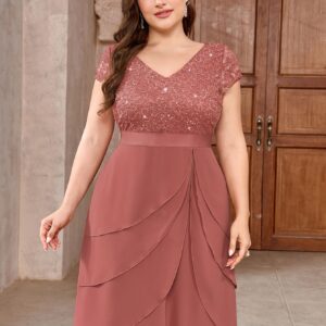 Plus Size - Plus Size - Trendy And Stylish Sequin Lace V-Neck Dress with Ruffle Details And Chiffon Hem, Perfect for Valentine'S Day, Dinner Dates, Weddings, Graduations, And Homecoming Events