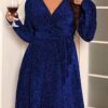 Plus Size – Women’s V-Neck Split Ruffled Sleeve Gradient Mesh